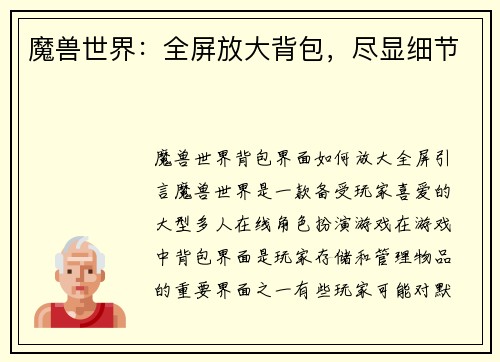 魔兽世界：全屏放大背包，尽显细节